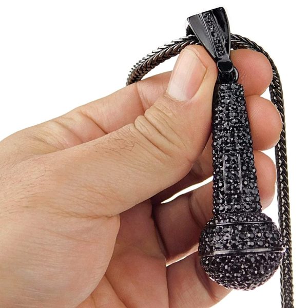 All-Black Mic Pendant Microphone 36  Franco Chain Necklace Online Hot Sale - Image 5