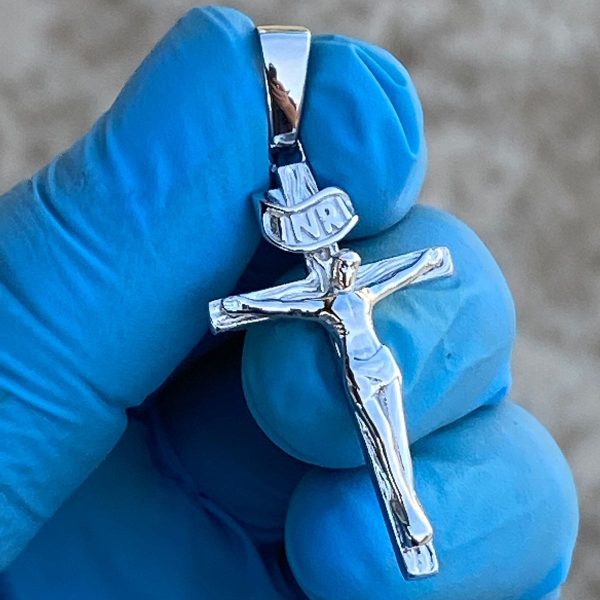 925 Sterling Silver Shiny Jesus Crucifix Cross Pendant 1.5  (Medium) Sale - Image 5