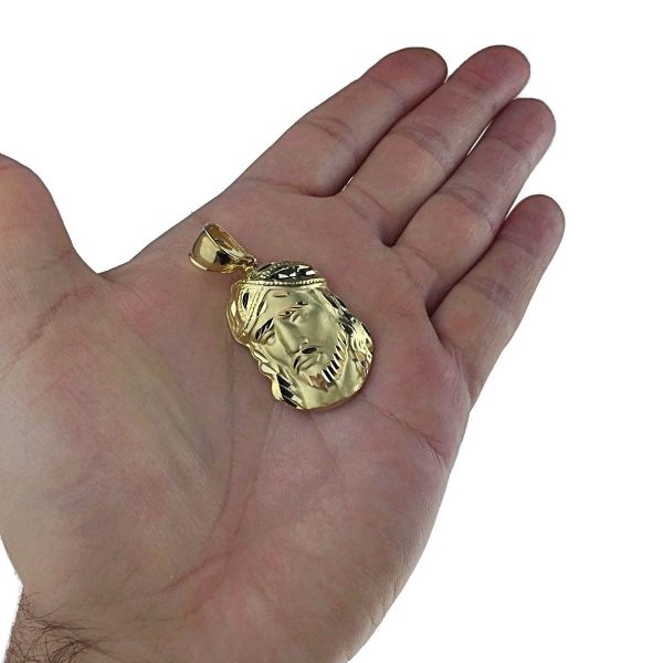 Jesus Head Pendant Gold Finish Diamond-Cut 1.5  Sale - Image 3