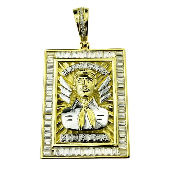 Jesus Malverde Square Pendant Gold Finish Over 925 Silver 2  Supply