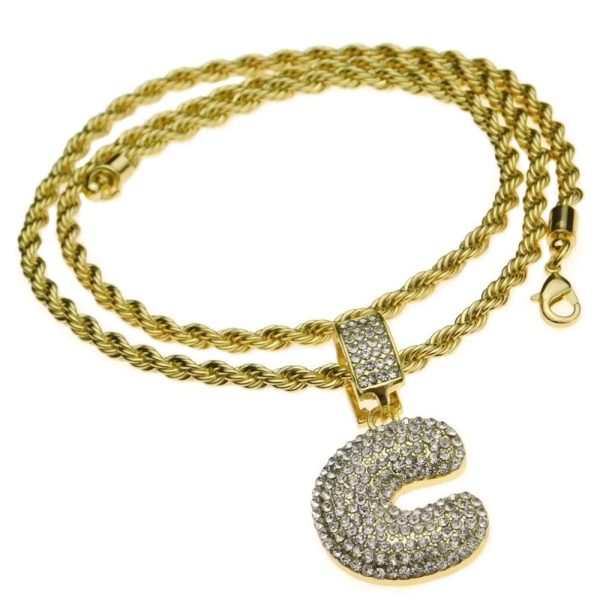 Bubble Letter C Gold Finish Rope Chain Necklace 24  Online Hot Sale - Image 4