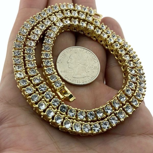 Tennis Chain Gold Finish Iced One Row Choker Necklace 18  6MM Online Sale - Image 5