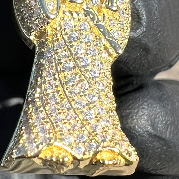 14k Gold Plated over 925 Sterling Silver La Santa Muerte Iced CZ Small Pendant 1.75  Online Sale - Image 4