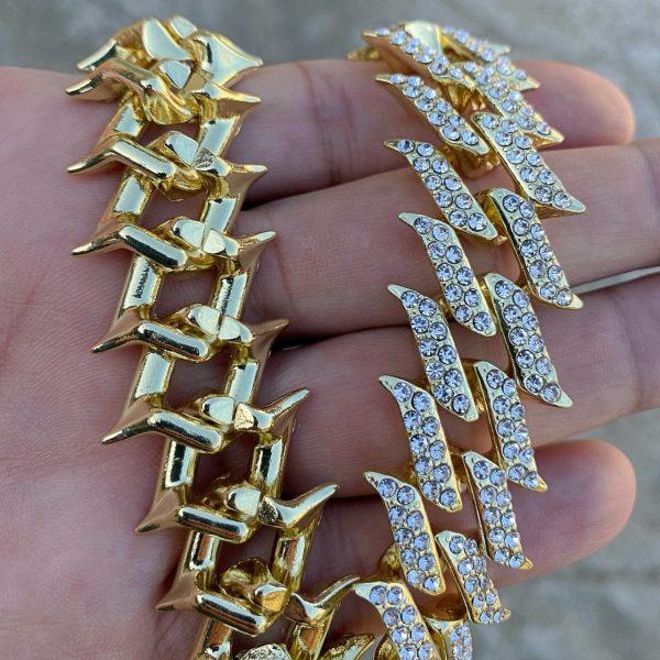 14K Gold Plated Spike Chain 30  Inch X 25MM Online now - Image 2