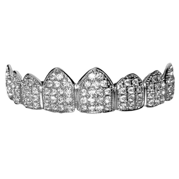 Silver Tone Top 8 Teeth Iced Flooded Out CZ Grillz Online