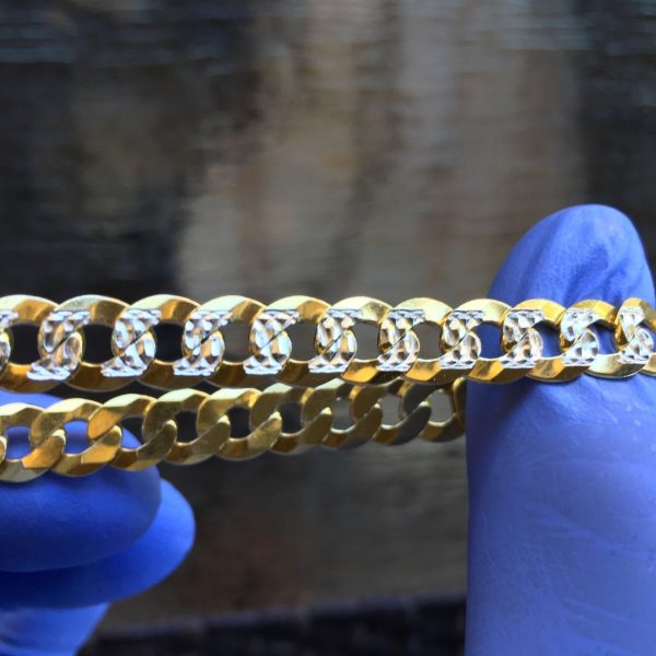 14K Gold Plated 925 Silver Two Tone Diamond Cut Bracelet 8.5  x 8MM on Sale - Image 4