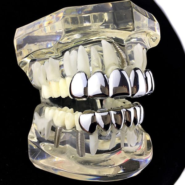 Deeper-Cut Silver Tone Teeth Grillz Set Fashion - Image 3