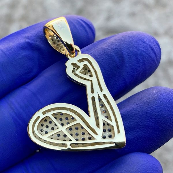 Gold Finish Over 925 Silver Emoji Muscle Strong Arm Pendant Fashion - Image 3