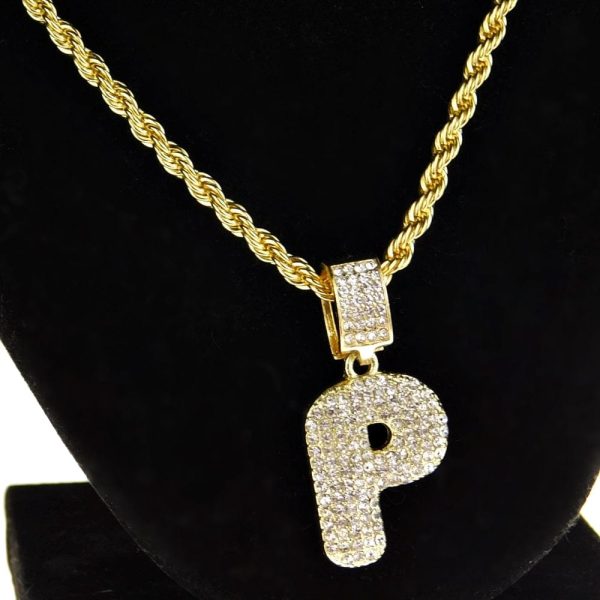 Bubble Letter P Gold Finish Rope Chain Necklace 24  Sale