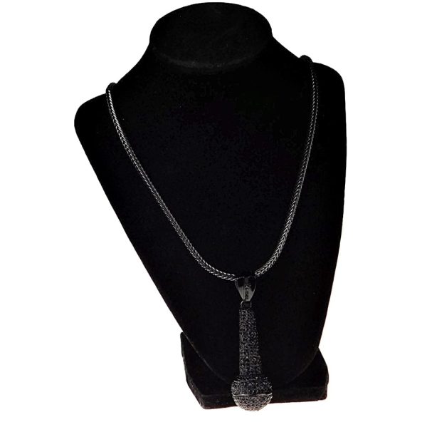 All-Black Mic Pendant Microphone 36  Franco Chain Necklace Online Hot Sale - Image 4