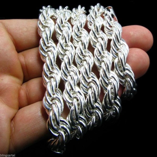 Rope Chain Necklace Silver Tone 10mm Thick x 30  Inch For Cheap - Image 5