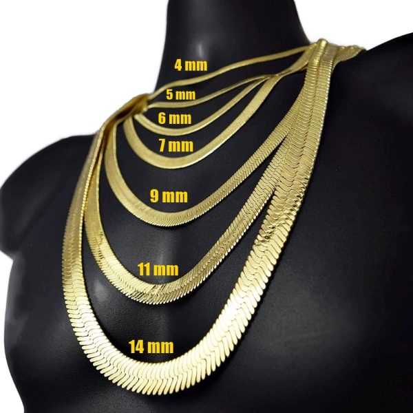 14K Gold Plated Herringbone Chain Necklace 30  x 4mm Online now - Image 3