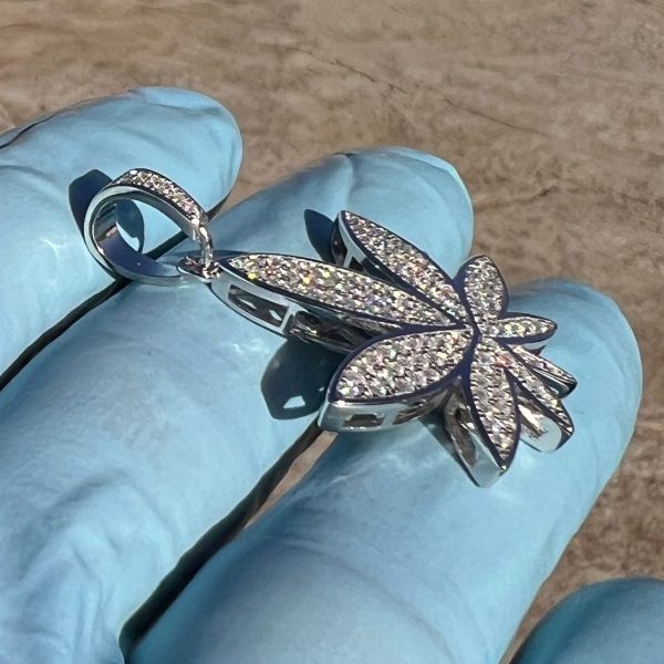 925 Sterling Silver Marijuana Weed Leaf Iced Flooded Out Moissanite Pendant on Sale - Image 3