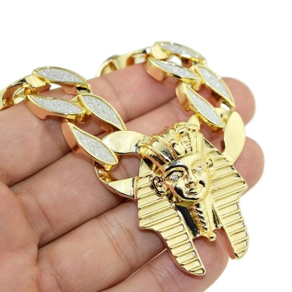 30  Pharaoh Head Chain Gold Finish Sandblast Necklace For Discount - Image 5