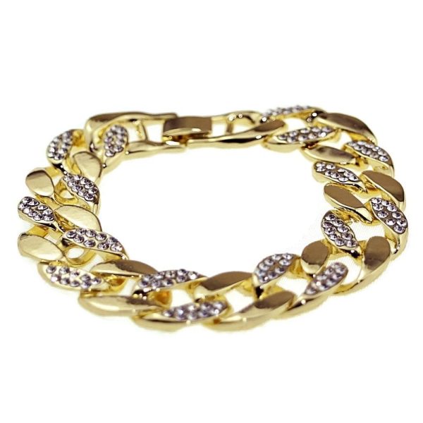 Cuban Link Iced Half Stone Gold Finish Bling Bracelet 8  Cheap