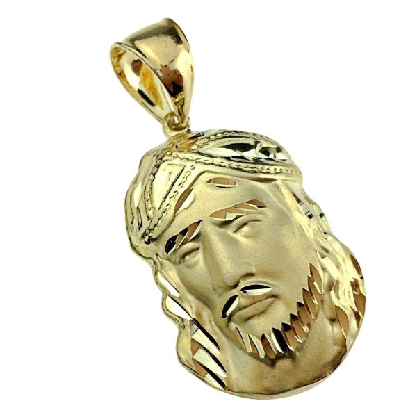 Jesus Head Pendant Gold Finish Diamond-Cut 1.5  Sale