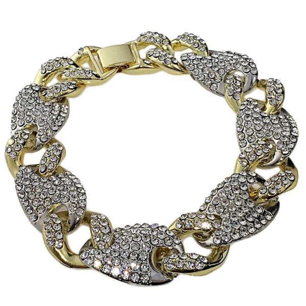 Cuban Mariner Links Two Tone Iced Flooded Out Bracelet 16MM 8.5  Cheap
