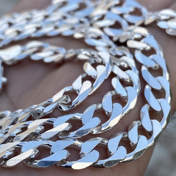 Solid 925 Sterling Silver Flat Cuban Link Chain Necklace 7MM 18-24  Online now - Image 4
