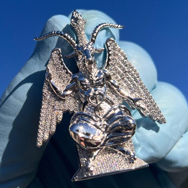925 Sterling Silver Baphomet Moissanite VVS1 Goat Satan Devil Pendant Hot on Sale - Image 2