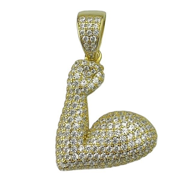 Gold Finish Over 925 Silver Emoji Muscle Strong Arm Pendant Fashion