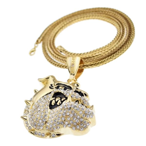 Bulldog Dog Pendant Gold Finish Franco Chain Necklace 36  For Sale - Image 2