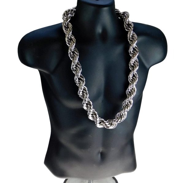 Silver Tone Rope Chain Necklace 30mm Thick x 36  Inch Cheap - Image 4