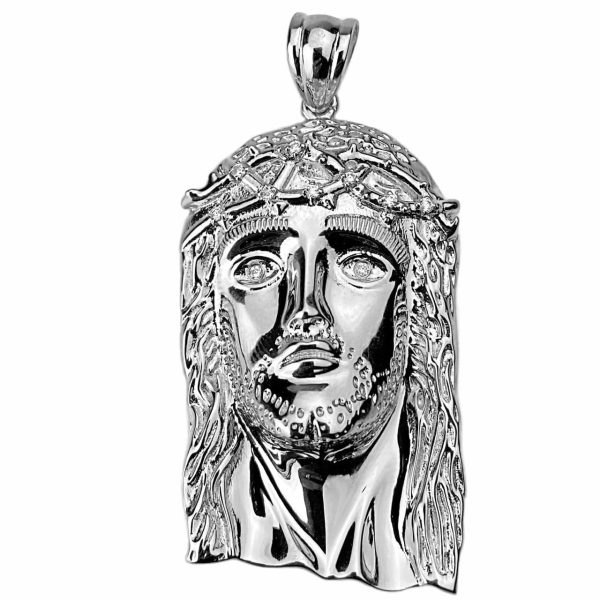 925 Sterling Silver Real VS Diamonds Jesus Head Pendant Medium SZ 1.75  For Discount