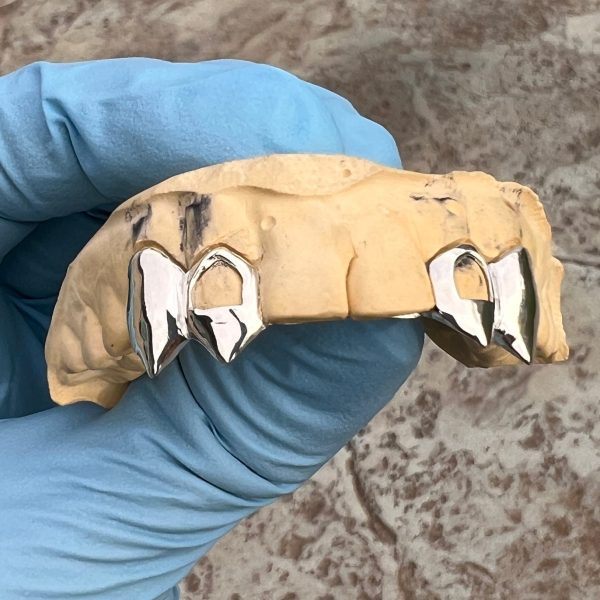 925 Sterling Silver Double Vampire Fangs Open Face Custom Grillz For Sale - Image 2