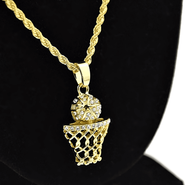 Micro Basketball Pendant Gold Finish Rope Chain 24  Online Sale - Image 4