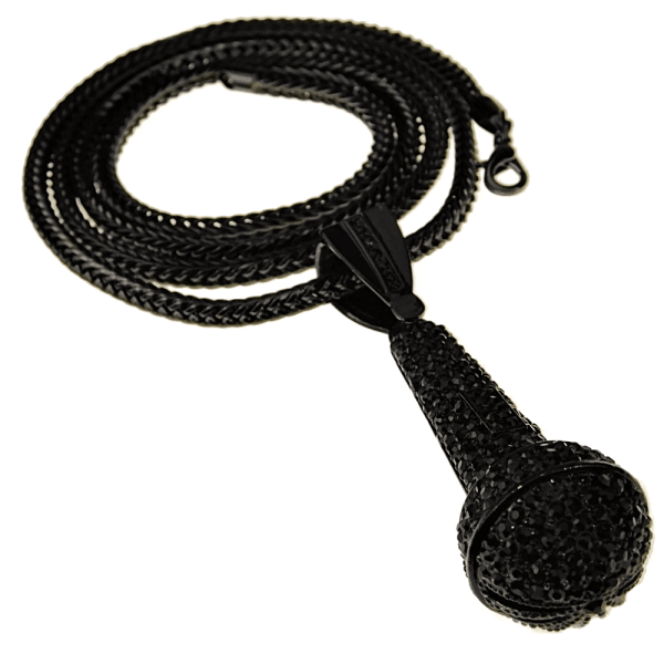 All-Black Mic Pendant Microphone 36  Franco Chain Necklace Online Hot Sale