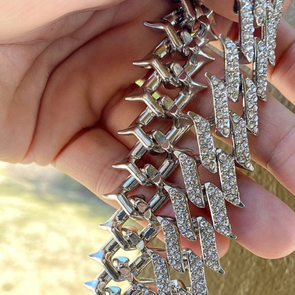 Spike Chain 16  Inch X 25MM Silver Tone Iced Choker Online Hot Sale - Image 4