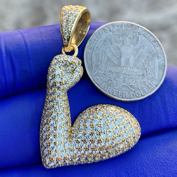 Gold Finish Over 925 Silver Emoji Muscle Strong Arm Pendant Fashion - Image 2