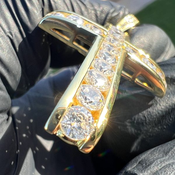 14k Gold Plated 925 Sterling Silver Channel-Set CZ Tennis Cross Pendant For Cheap - Image 4