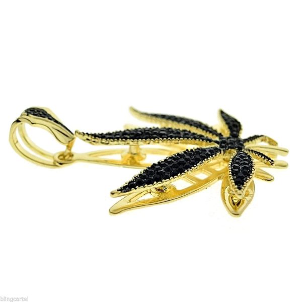 Black On Gold Finish Marijuana Weed Leaf Iced Pendant For Cheap - Image 2