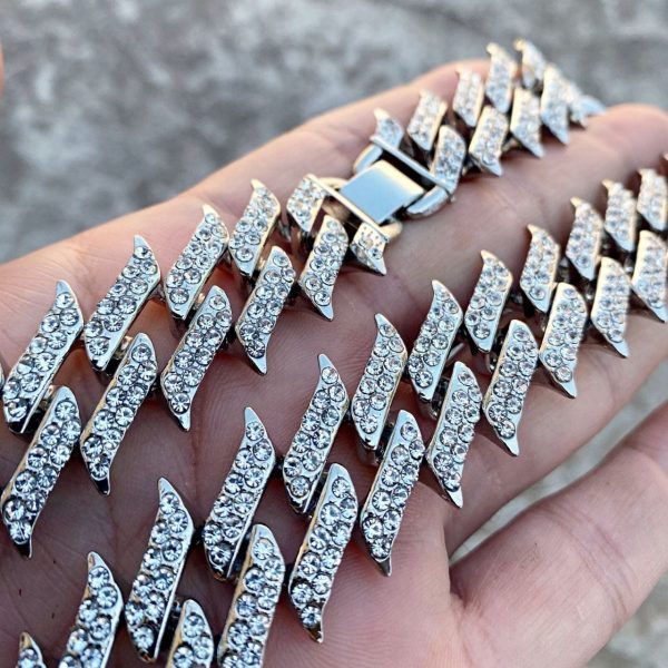 Spike Chain 16  Inch X 25MM Silver Tone Iced Choker Online Hot Sale - Image 5