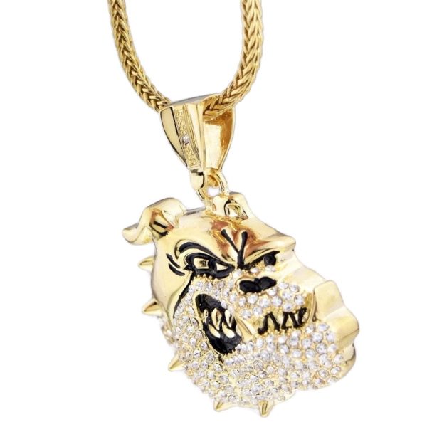Bulldog Dog Pendant Gold Finish Franco Chain Necklace 36  For Sale - Image 4