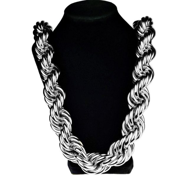 Silver Tone Rope Chain Necklace 30mm Thick x 36  Inch Cheap