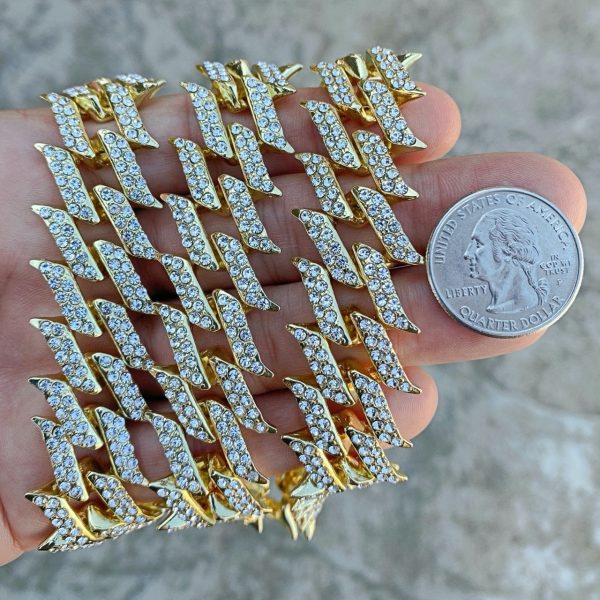 14K Gold Plated Spike Chain 30  Inch X 25MM Online now - Image 4