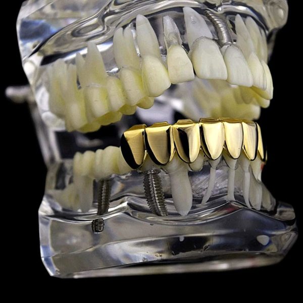 14K Gold Plated 8 Bottom Teeth Eight Tooth Plain Grillz For Discount - Image 3