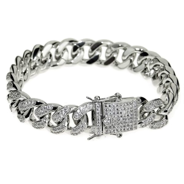 White Gold Plated CZ Iced Flooded Out Bracelet 8  x 12MM Hot on Sale