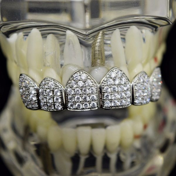 Silver Tone CZ Iced Micro Pave Top Teeth Grillz Online now - Image 2