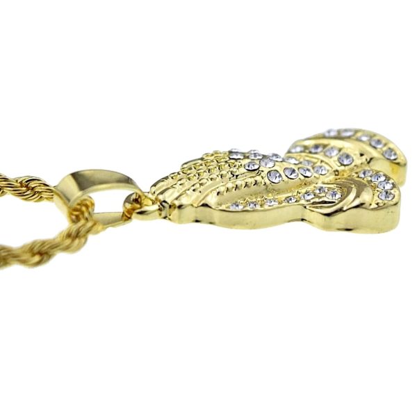Micro Praying Hands Iced Gold Finish Rope Chain Necklace 24  Online Hot Sale - Image 3