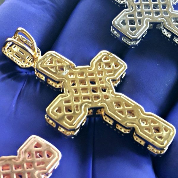 14k Gold Plated over 925 Silver Baguette Cross Pendant 2  Online - Image 3
