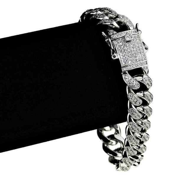 White Gold Plated CZ Iced Flooded Out Bracelet 8  x 12MM Hot on Sale - Image 2