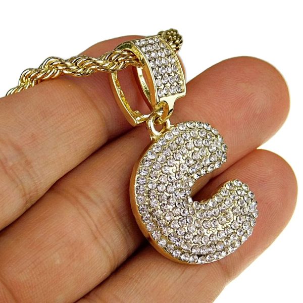 Bubble Letter C Gold Finish Rope Chain Necklace 24  Online Hot Sale - Image 5