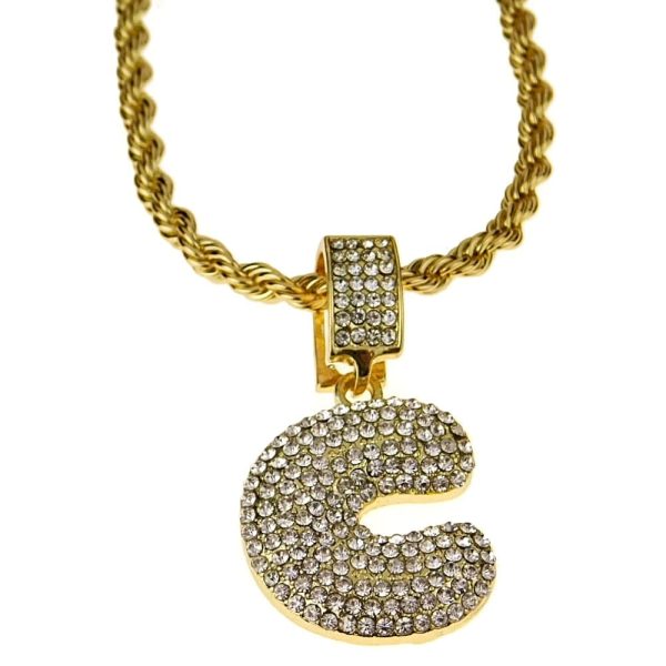 Bubble Letter C Gold Finish Rope Chain Necklace 24  Online Hot Sale - Image 2