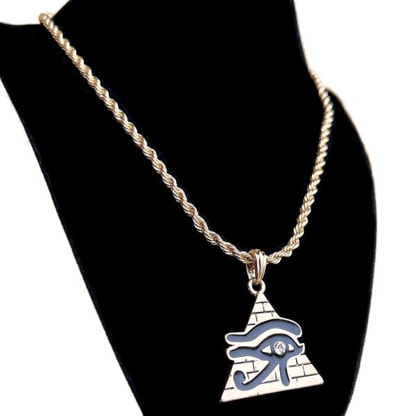 Eye Of Horus Flat Pyramid Gold Plated and Black Pendant Ra Rope Chain 24  Online