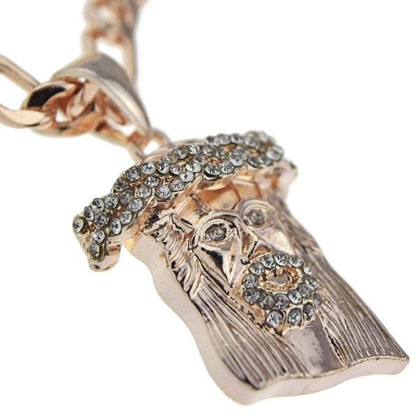 Jesus Head Rose Gold Finish 24  Figaro Chain Necklace Sale - Image 3