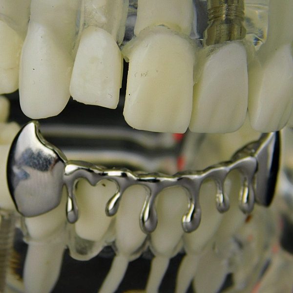 Silver Tone Drip Bottom Teeth Vampire Fangs Grillz Supply - Image 4