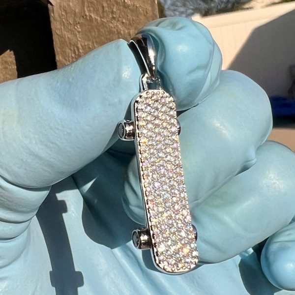 925 Sterling Silver Skateboard Iced Flooded Out Moissanite Pendant Cheap - Image 2